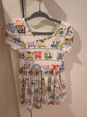 Little Sleepies Girls' White School Print Short Sleeve Dress